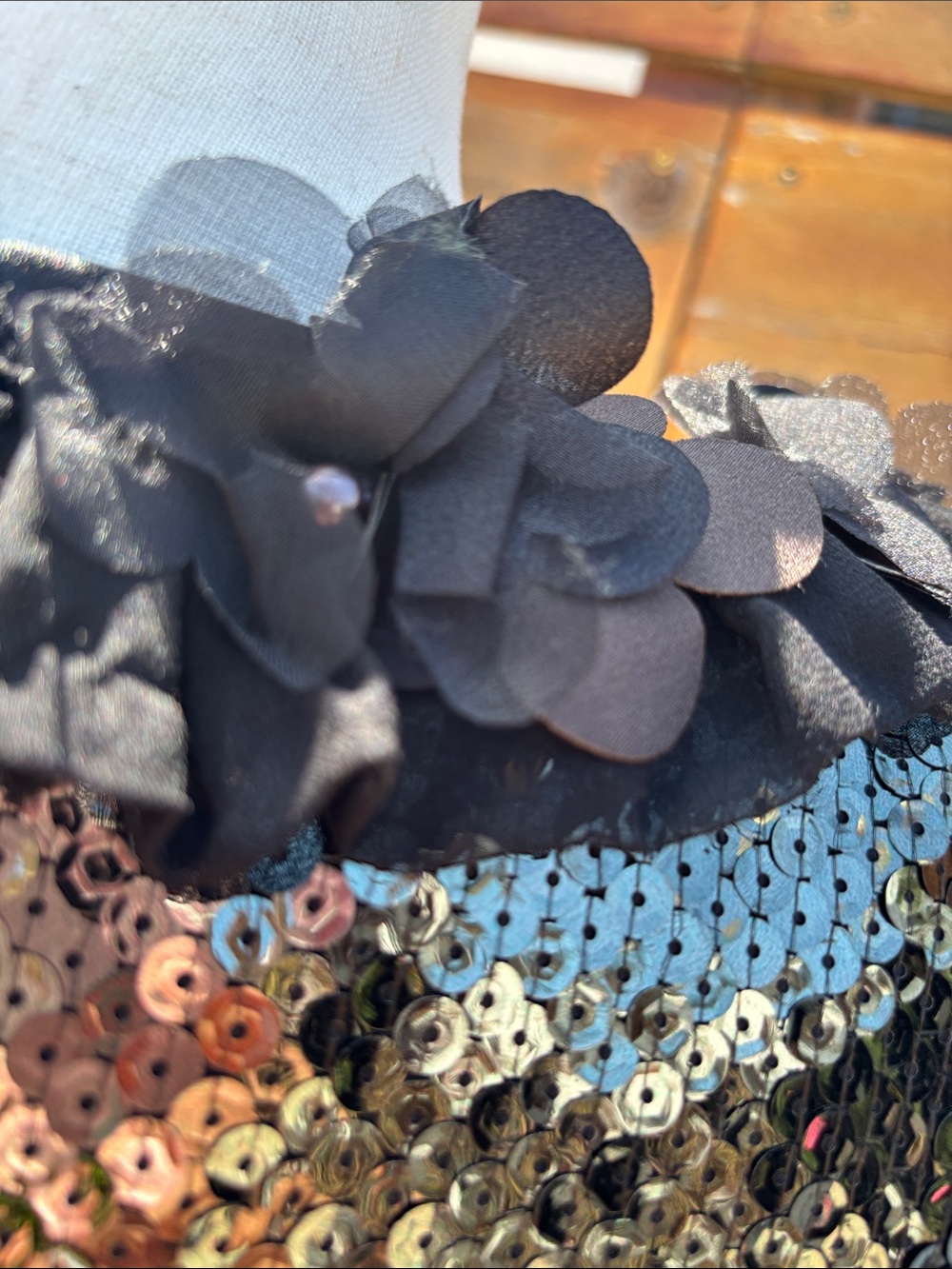 Hanii Y Black Sequin Dress with floral neck detail - Picture 8 of 8